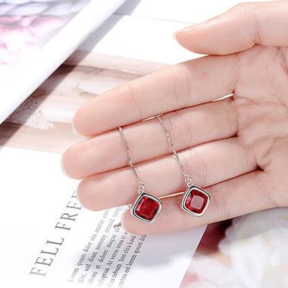 Red Jewel Long Chain Drops - Picture 2 of 2